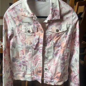 KEREN hart Pink and Cream Floral Jean Jacket